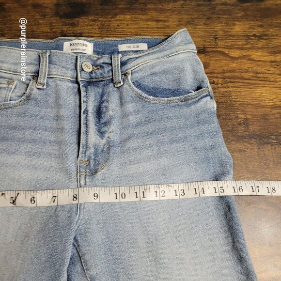 Kensie Vintage Luxe Jeans 4 Slim Mid Rise Raw Hem Medium Light Wash Denim - Picture 7 of 12